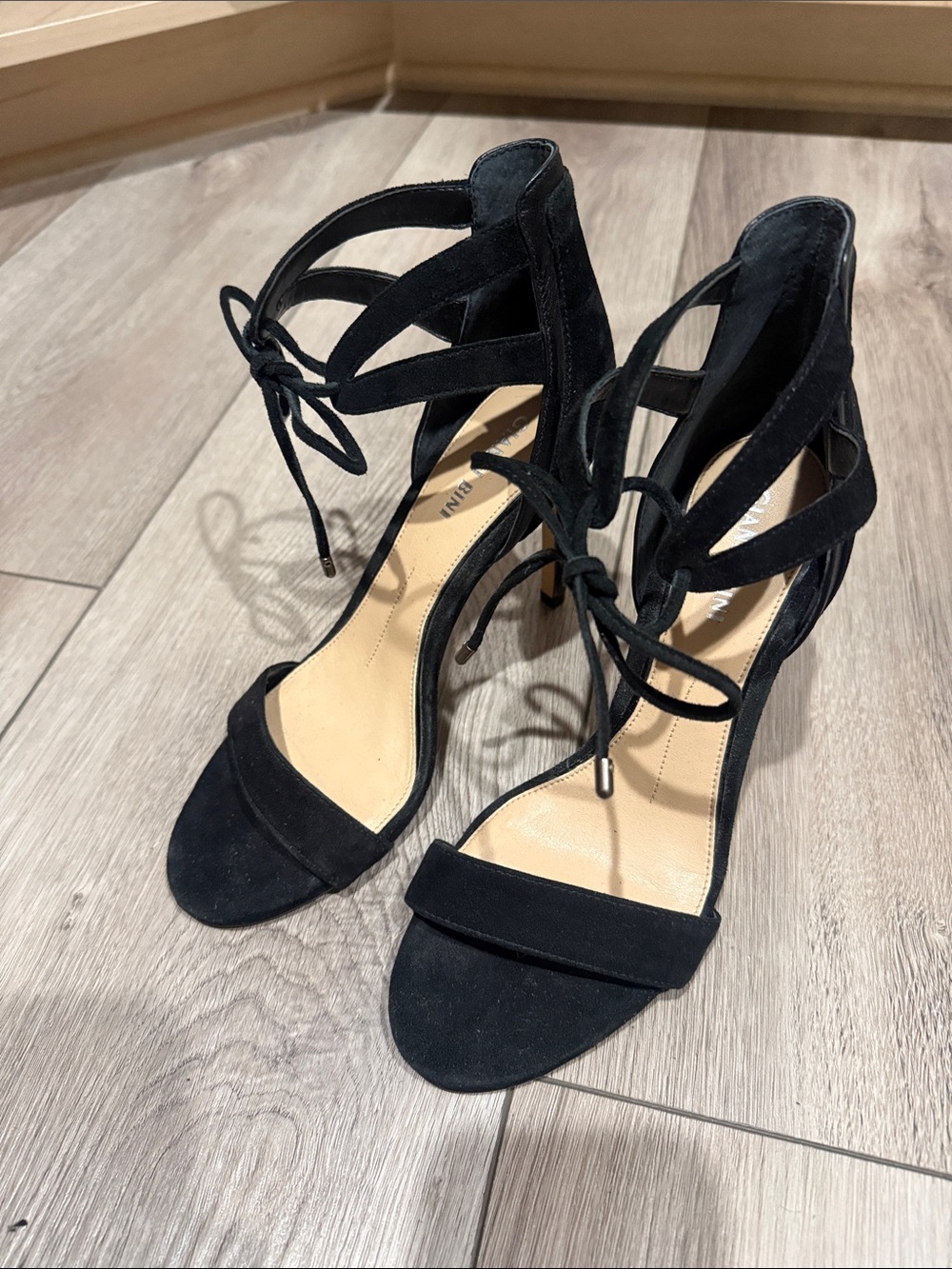 Gianni Bini Women's Black Lace-Up Strappy Heeled Sandals